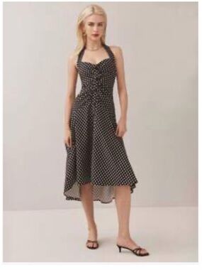 SHEIN Black Polka Dot Halter High-Low Dress